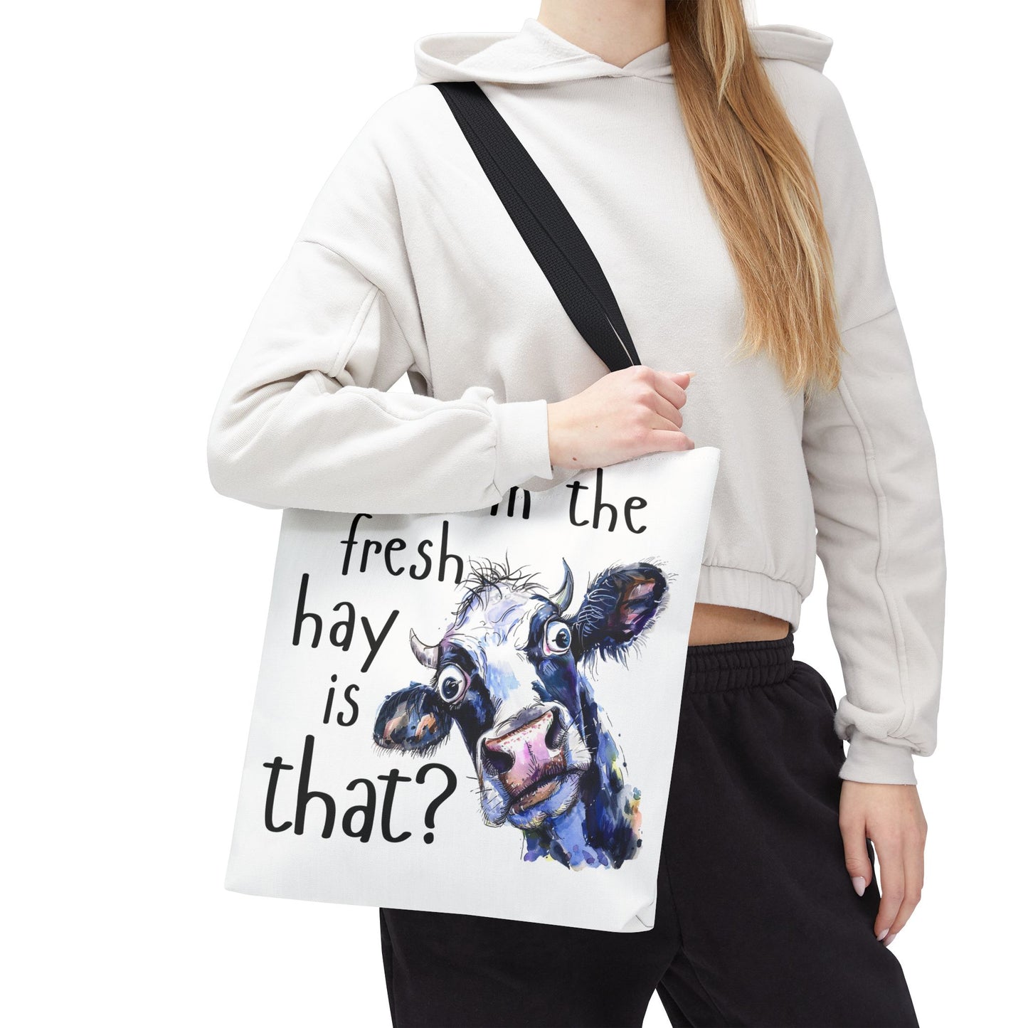 Funny Cow Tote Bag - "What in the Fresh Hay is That?" - Perfect for Farm Lovers & Everyday Use - Great Gift Idea