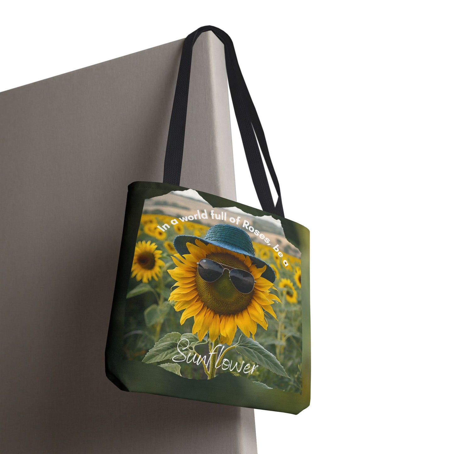 Sunflower with black handle Tote Bag - "In a World Full of Roses, Be a Sunflower"