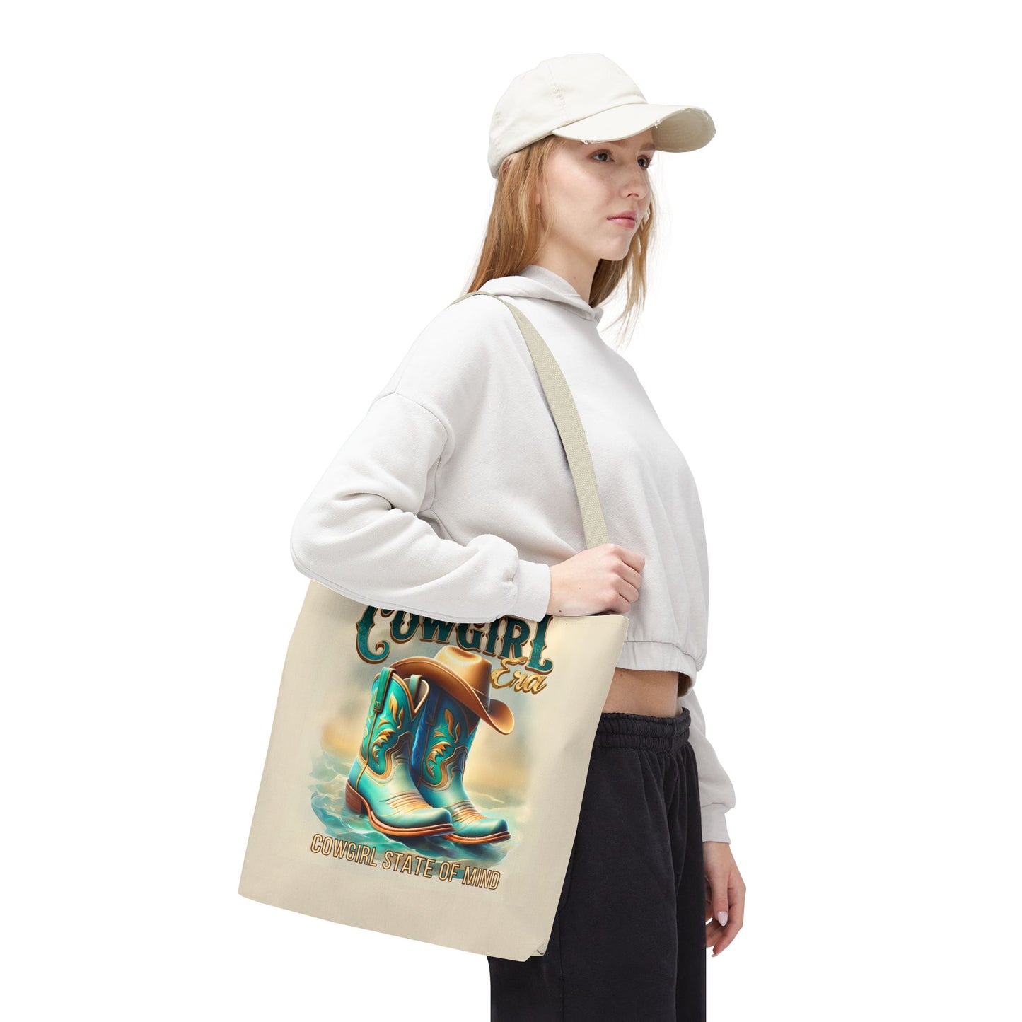 Cowgirl State of Mind Tote Bag – Turquoise and brown cowgirl boots - Cowgirl Era Perfect for Western Lovers and Everyday Use