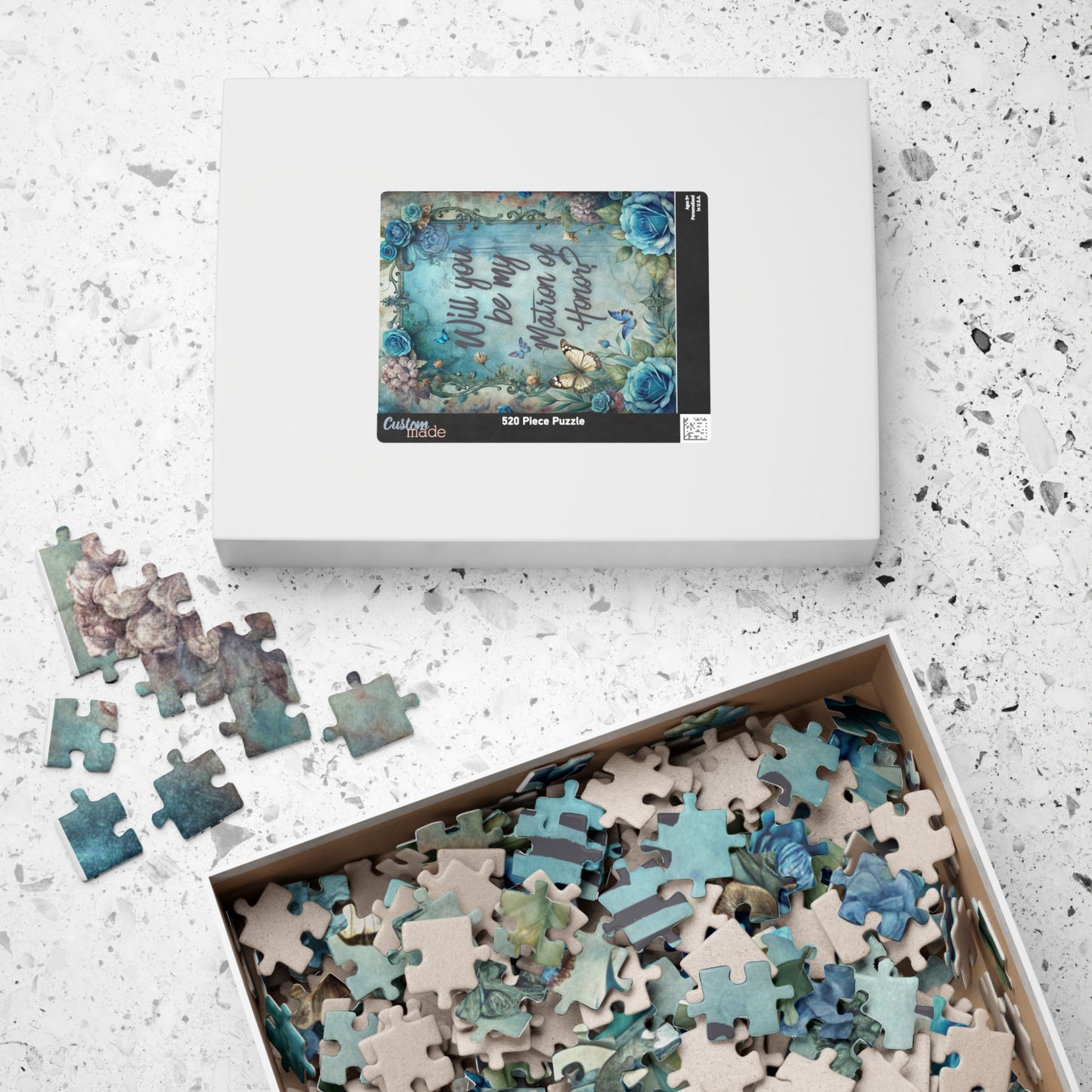 Matron of Honor Proposal Puzzle – Blue Floral Bridal Party Gift & Keepsake | Bridal Party Proposal Gift | Wedding Asking Puzzle