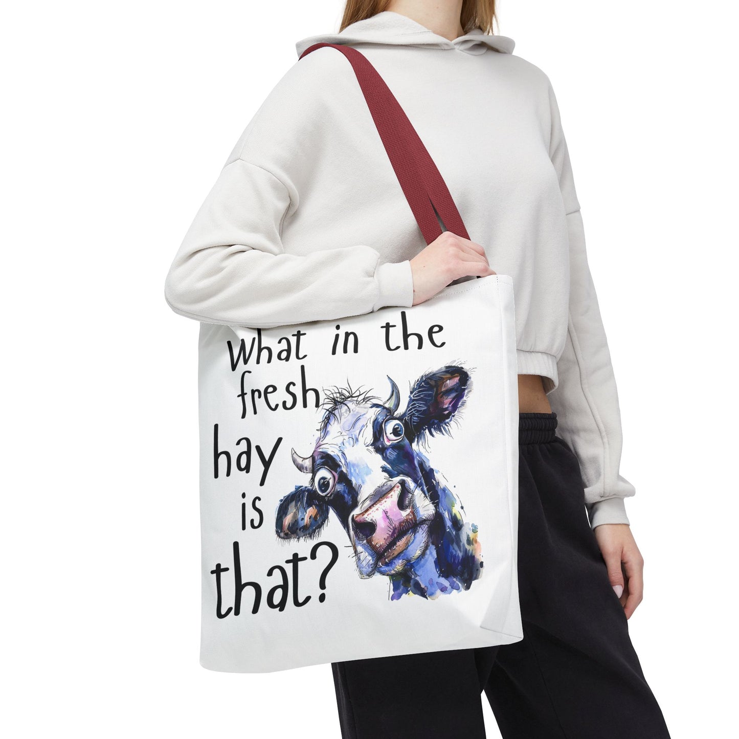Funny Cow Tote Bag - "What in the Fresh Hay is That?" - Perfect for Farm Lovers & Everyday Use - Great Gift Idea