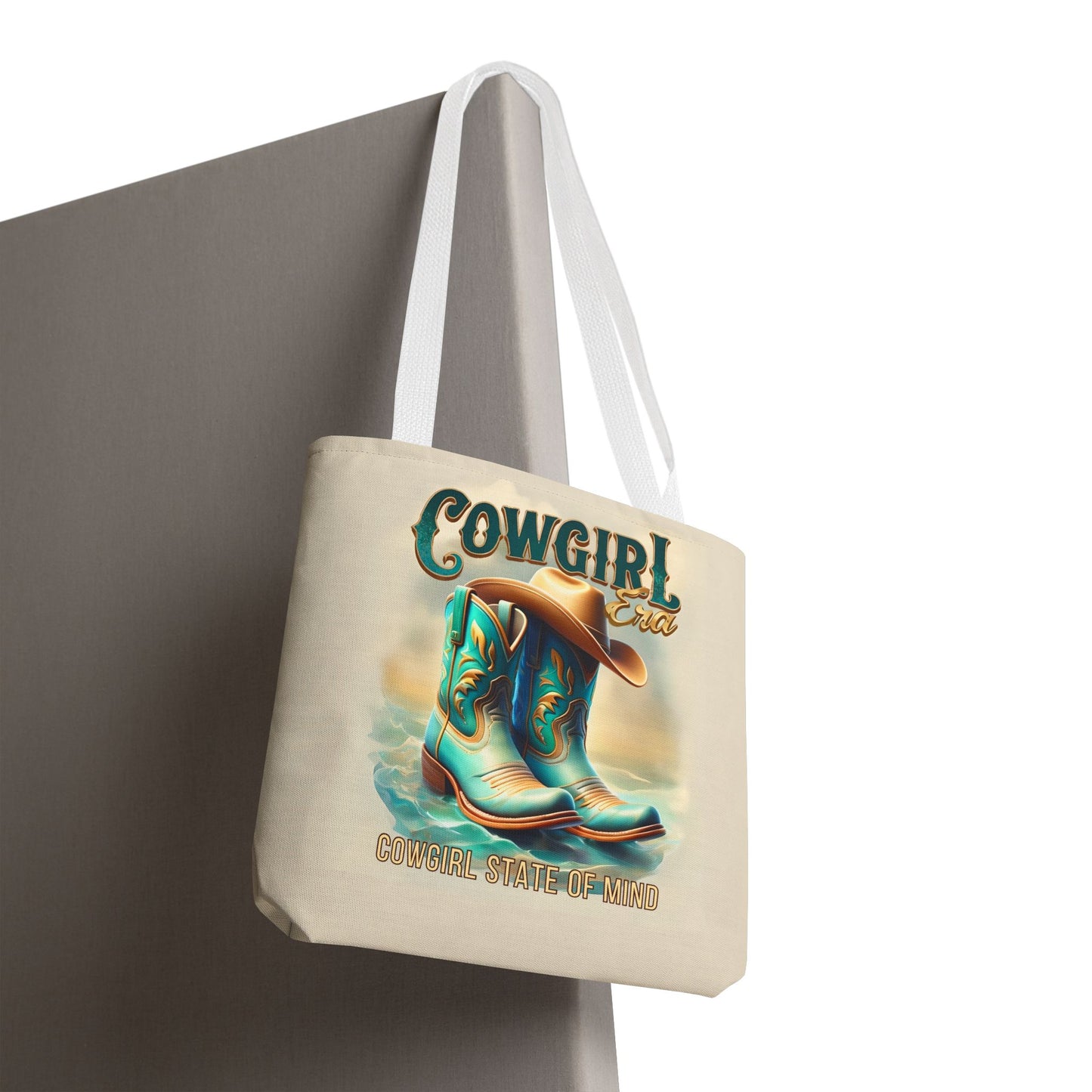 Cowgirl State of Mind Tote Bag – Turquoise and brown cowgirl boots - Cowgirl Era Perfect for Western Lovers and Everyday Use