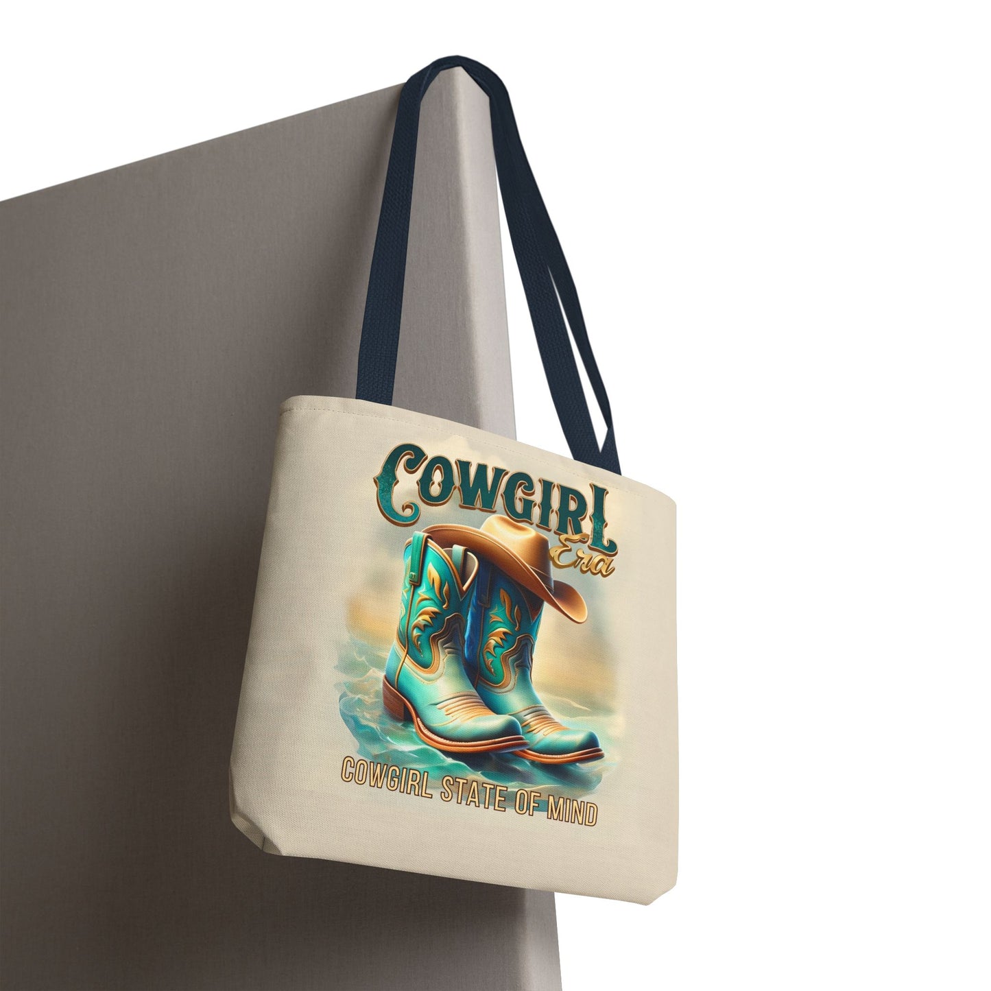 Cowgirl State of Mind Tote Bag – Turquoise and brown cowgirl boots - Cowgirl Era Perfect for Western Lovers and Everyday Use