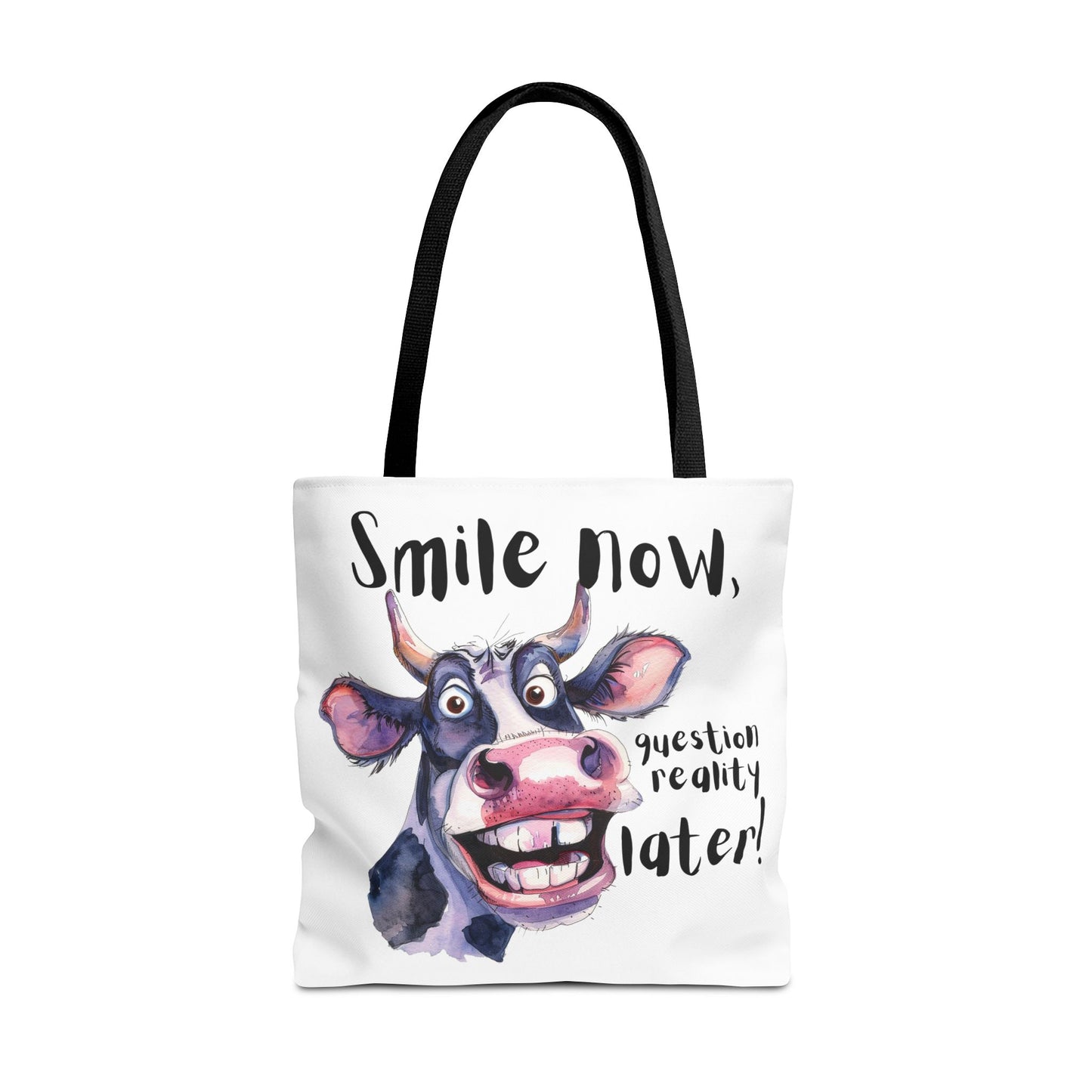 Funny Cow Tote Bag - 'Smile Now, Question Reality Later!' - Great Gift Idea, Mother's Day Gift