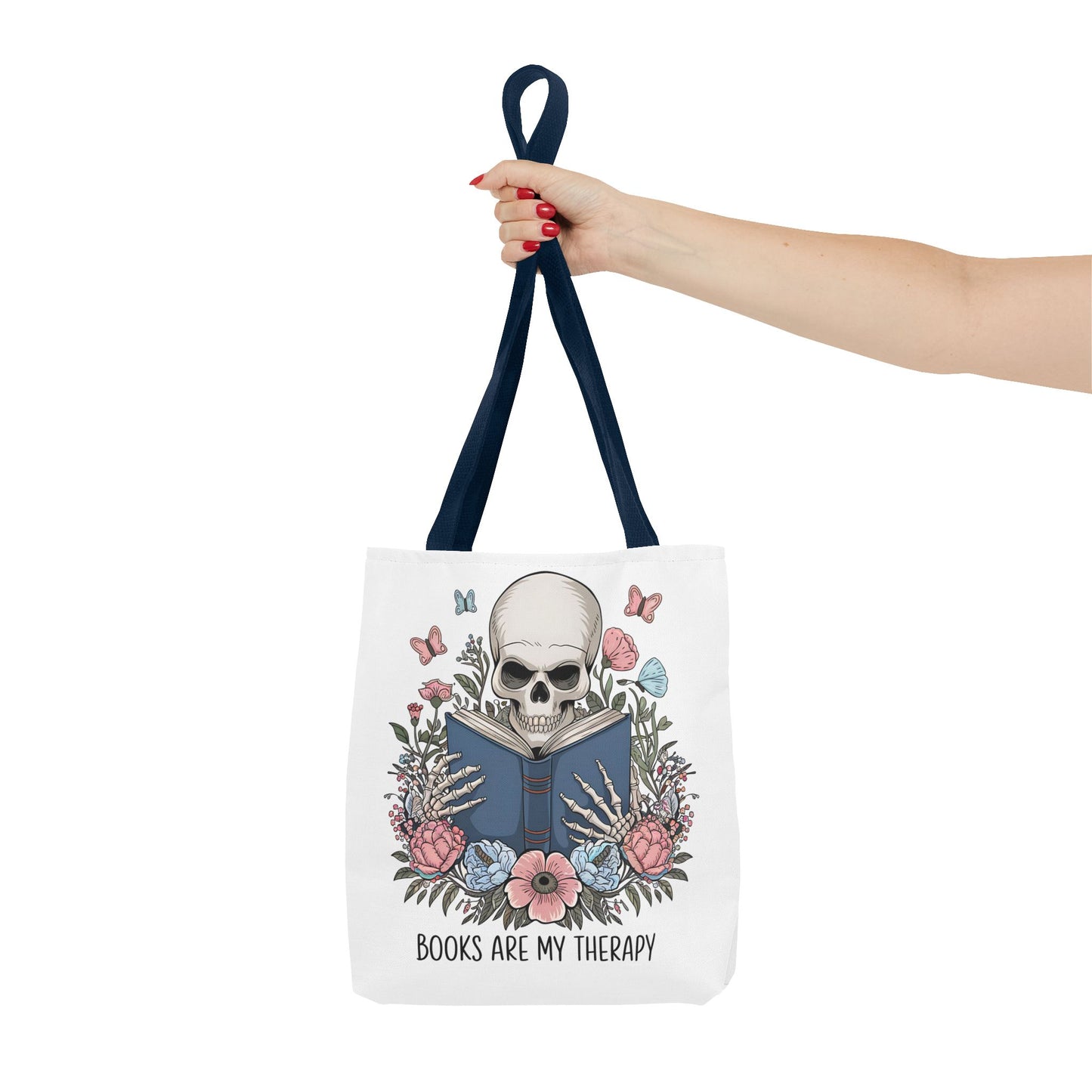 Books Are My Therapy- Skeleton Floral Tote Bag - Perfect Gift for Book Lovers