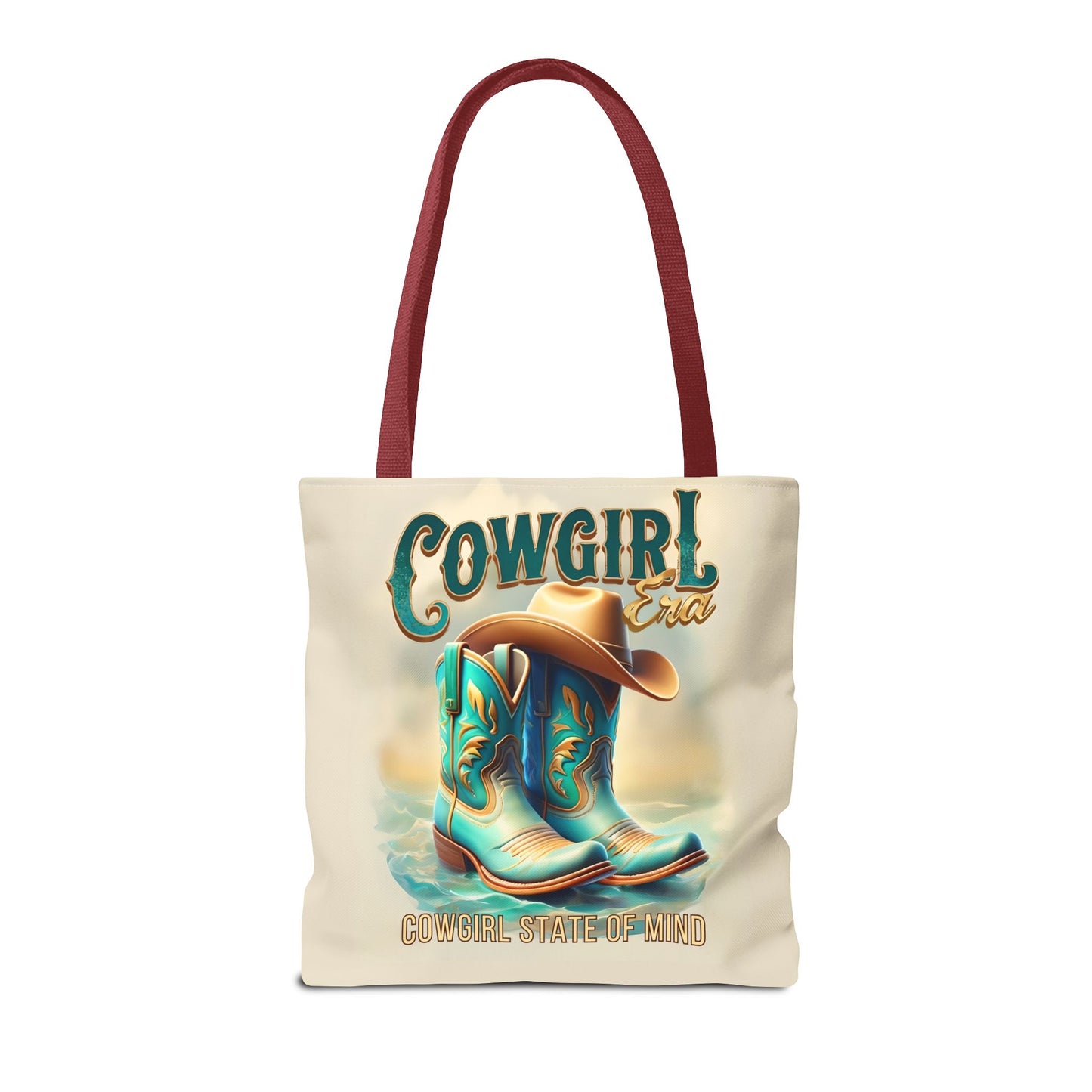 Cowgirl State of Mind Tote Bag – Turquoise and brown cowgirl boots - Cowgirl Era Perfect for Western Lovers and Everyday Use