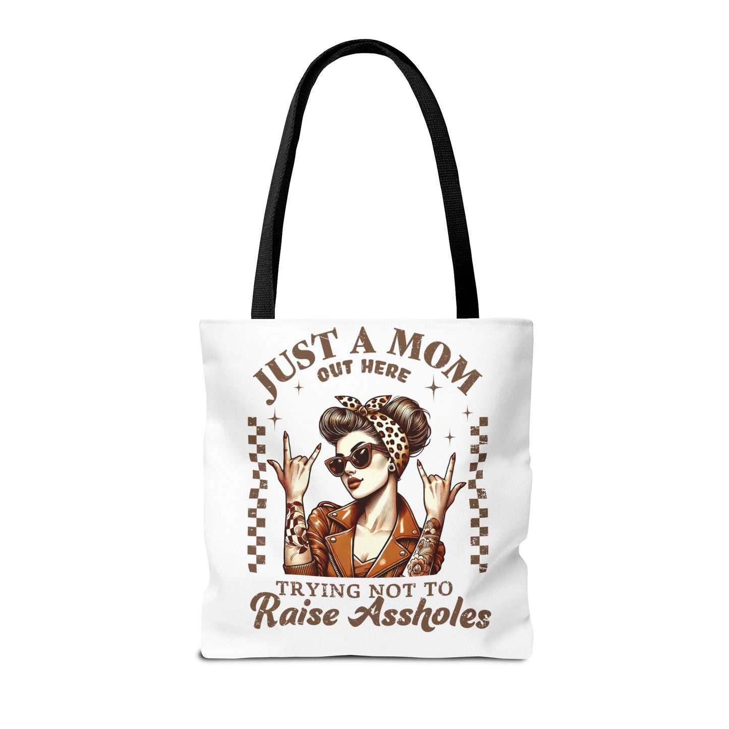 Funny Mom Tote Bag - Just a Mom Trying Not to Raise Assholes - Mother's Day Gift