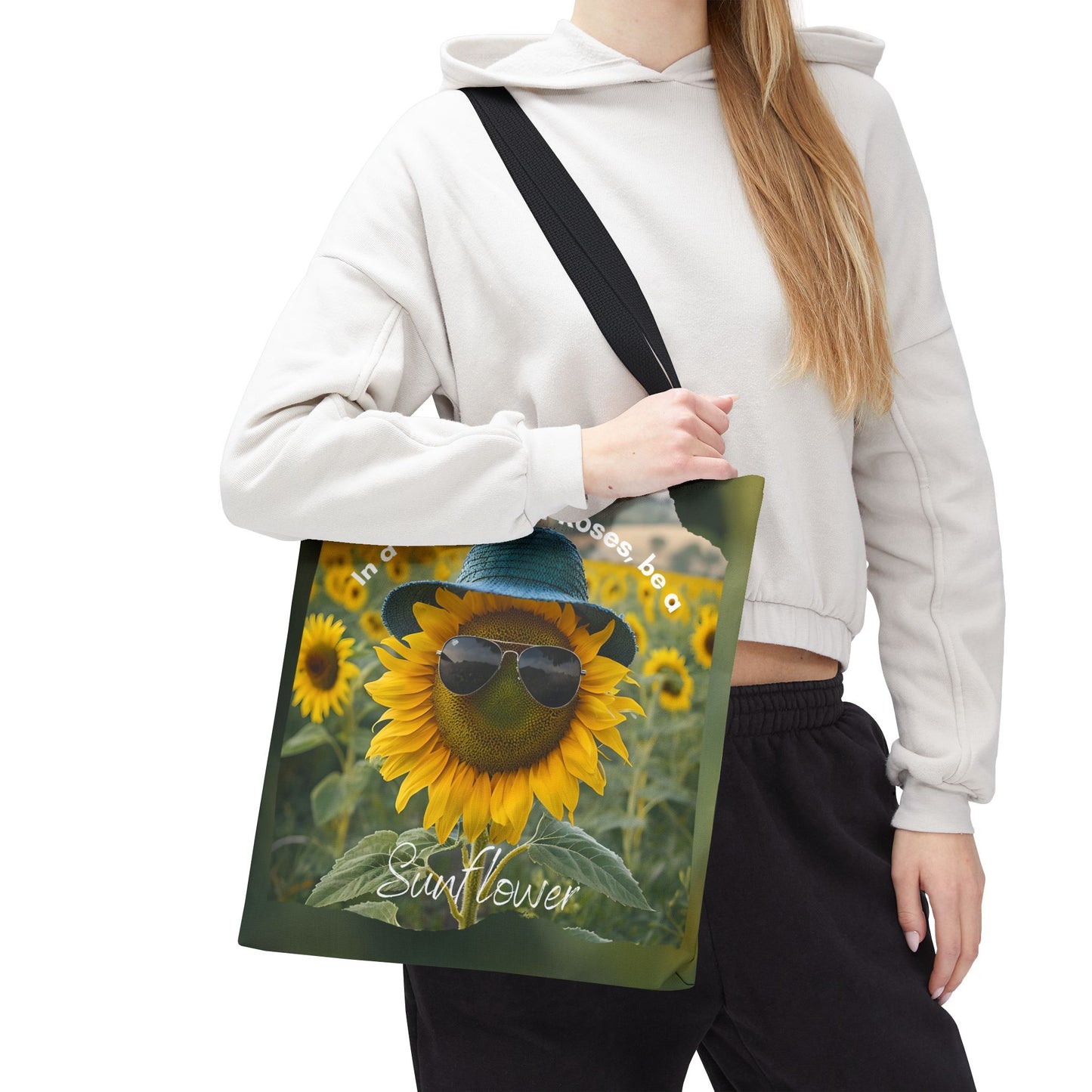Sunflower with black handle Tote Bag - "In a World Full of Roses, Be a Sunflower"