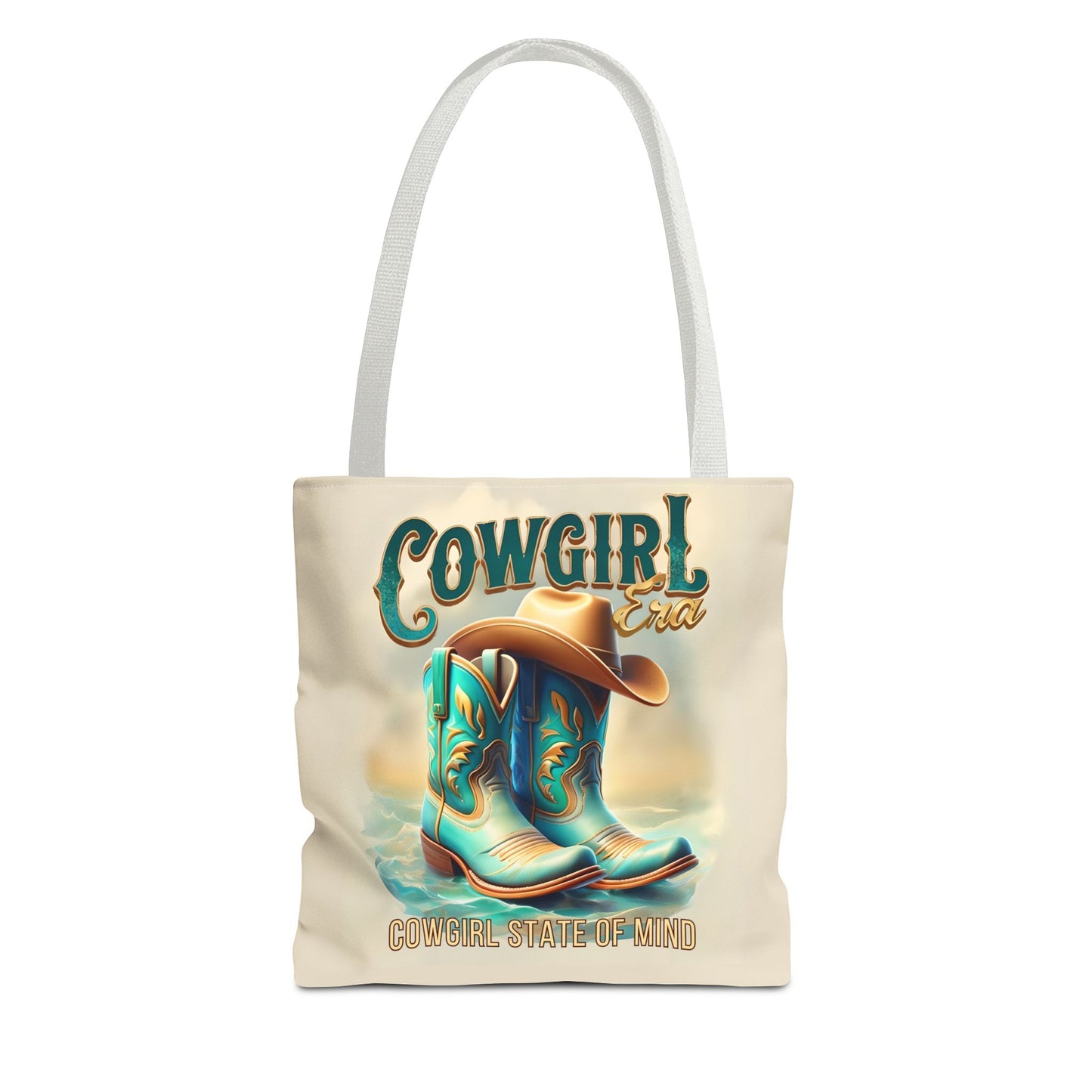 Cowgirl State of Mind Tote Bag – Turquoise and brown cowgirl boots - Cowgirl Era Perfect for Western Lovers and Everyday Use
