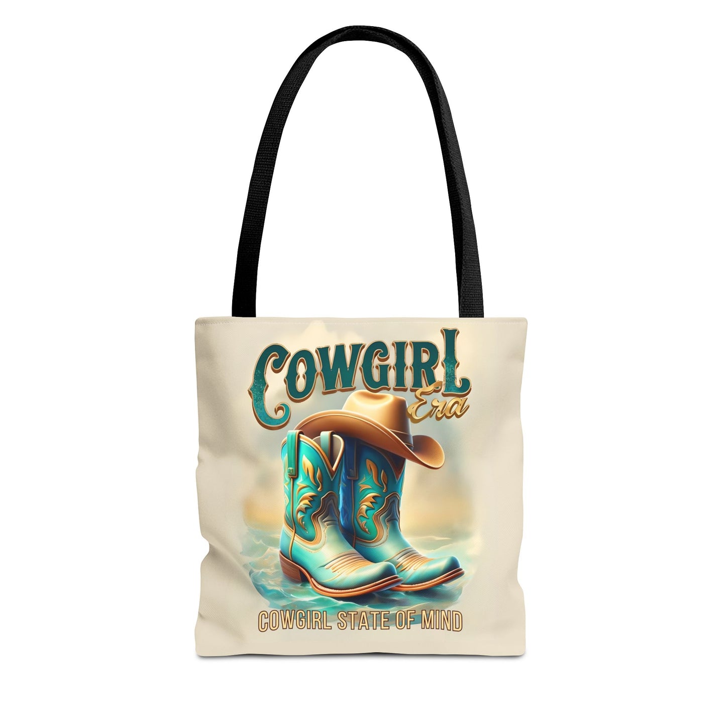 Cowgirl State of Mind Tote Bag – Turquoise and brown cowgirl boots - Cowgirl Era Perfect for Western Lovers and Everyday Use