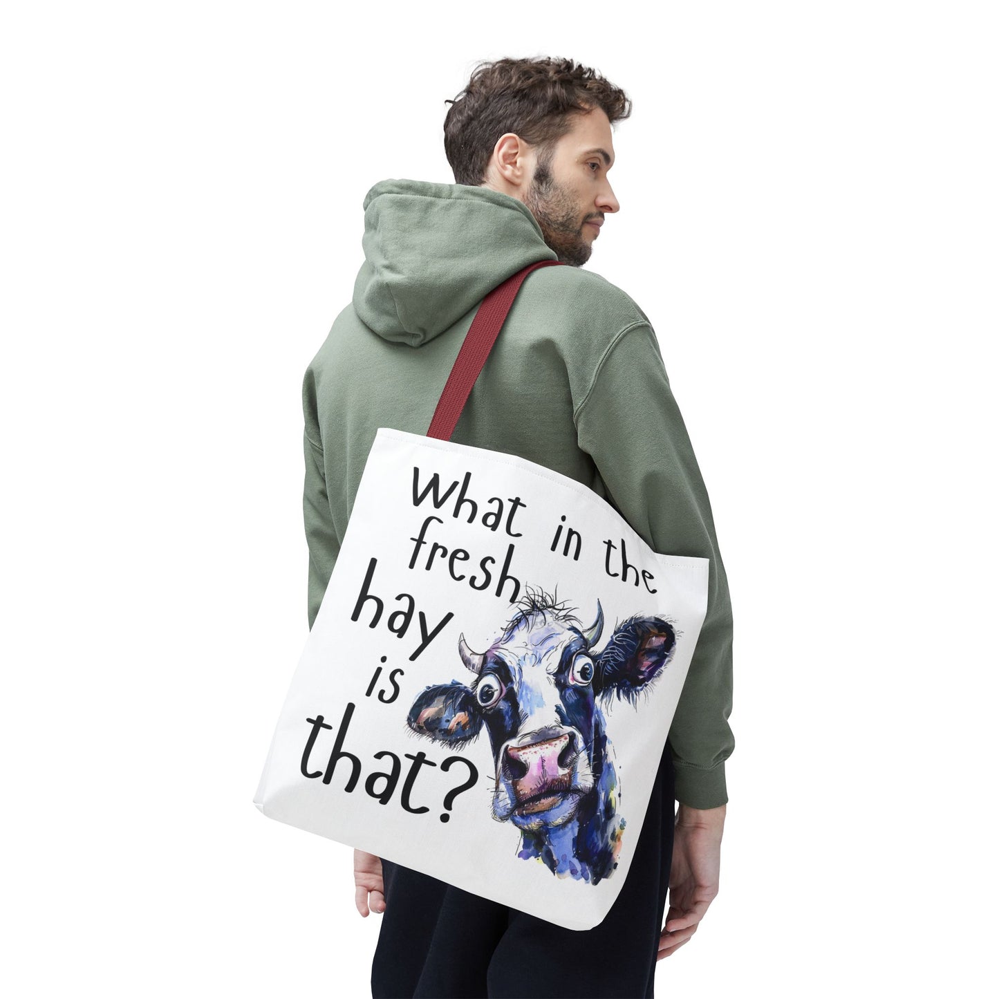 Funny Cow Tote Bag - "What in the Fresh Hay is That?" - Perfect for Farm Lovers & Everyday Use - Great Gift Idea