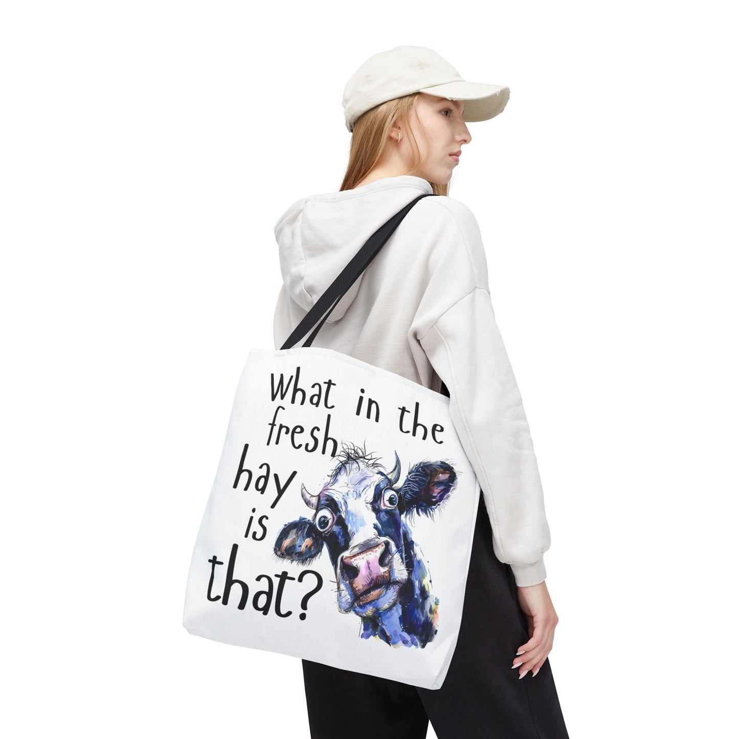 Funny Cow Tote Bag - "What in the Fresh Hay is That?" - Perfect for Farm Lovers & Everyday Use - Great Gift Idea