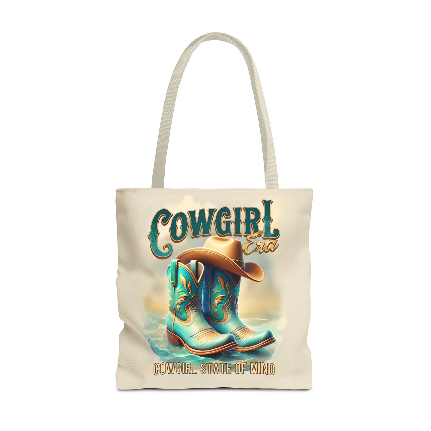 Cowgirl State of Mind Tote Bag – Turquoise and brown cowgirl boots - Cowgirl Era Perfect for Western Lovers and Everyday Use