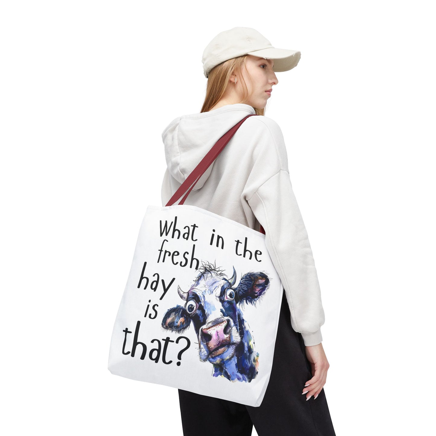Funny Cow Tote Bag - "What in the Fresh Hay is That?" - Perfect for Farm Lovers & Everyday Use - Great Gift Idea