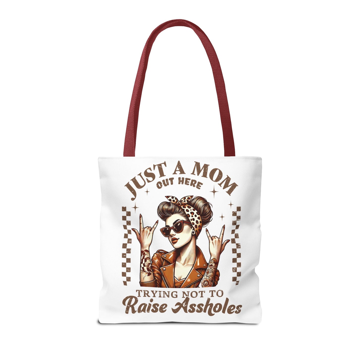 Funny Mom Tote Bag - Just a Mom Trying Not to Raise Assholes - Mother's Day Gift