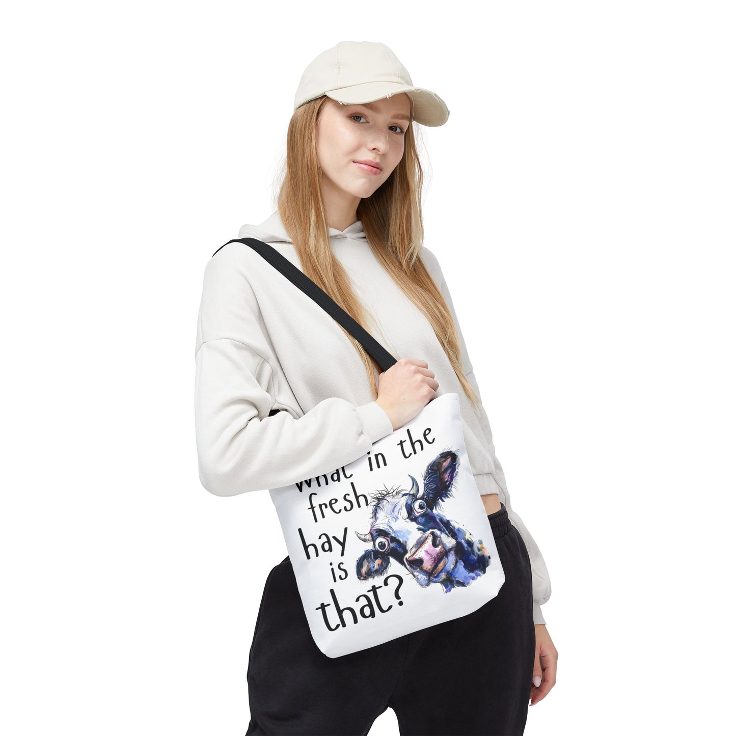 Funny Cow Tote Bag - "What in the Fresh Hay is That?" - Perfect for Farm Lovers & Everyday Use - Great Gift Idea