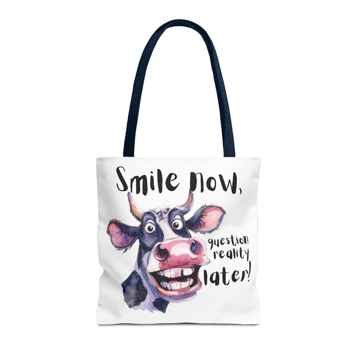 Funny Cow Tote Bag - 'Smile Now, Question Reality Later!' - Great Gift Idea, Mother's Day Gift