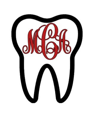 TOOTH DECAL - TOOTH Monogram and Bow Decal - Script Monogram - Circle Cut Monogram - Dental Hygienist - Dental Assitant | Vinyl Decal-