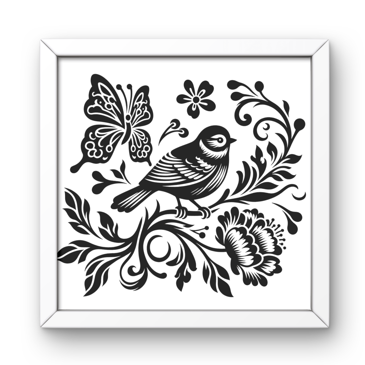 Chinoiserie Inspired Bird, Peony, Vines and Butterfly Vinyl Decal – CAR WINDOW, LAPTOP, Elegant Floral Bird Silhouette Design