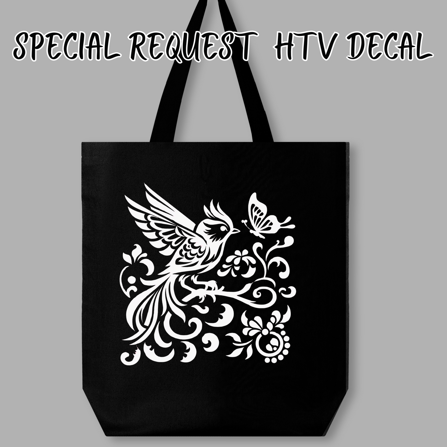 Chinoiserie Bird with wings out, Vines and Butterfly Vinyl Decal – Elegant Floral Bird Silhouette Design