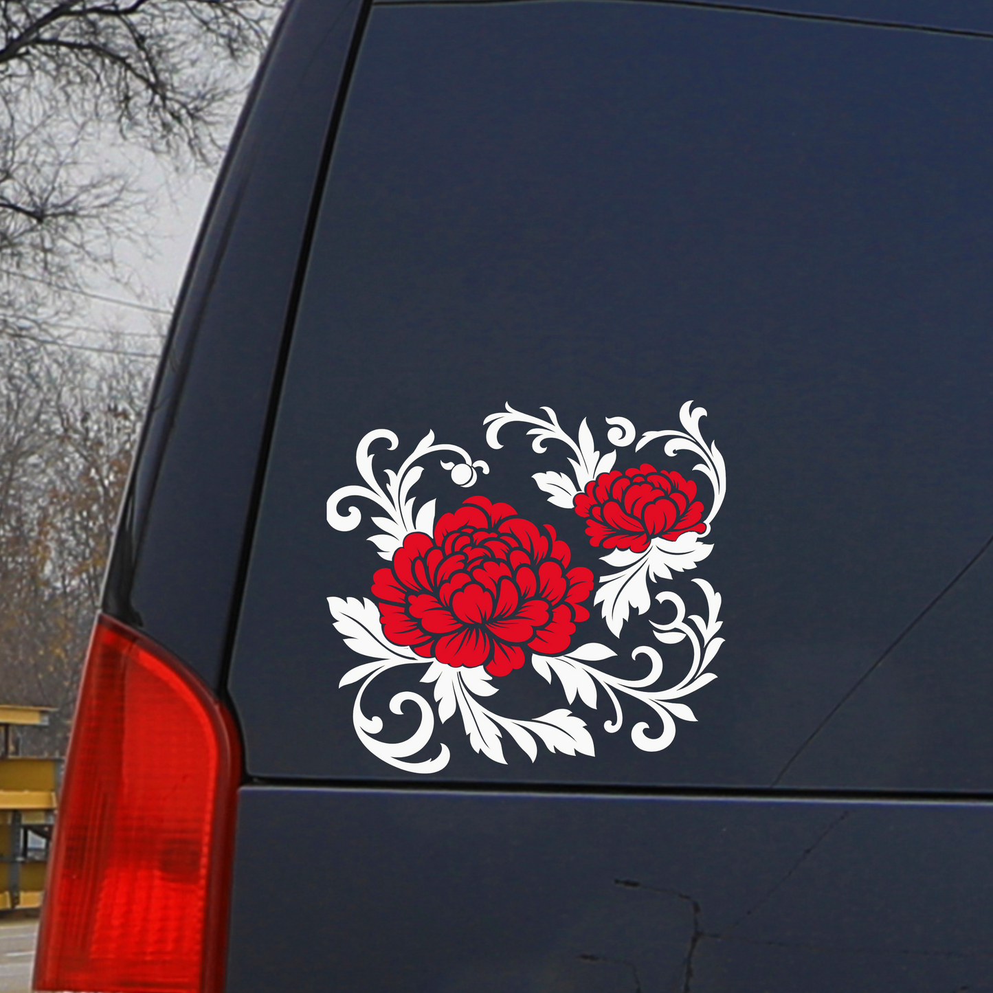 Elegant Chinoiserie Peony & Vine Vinyl Decal – Timeless Floral Glass Decor, Auto Custom Decal and more