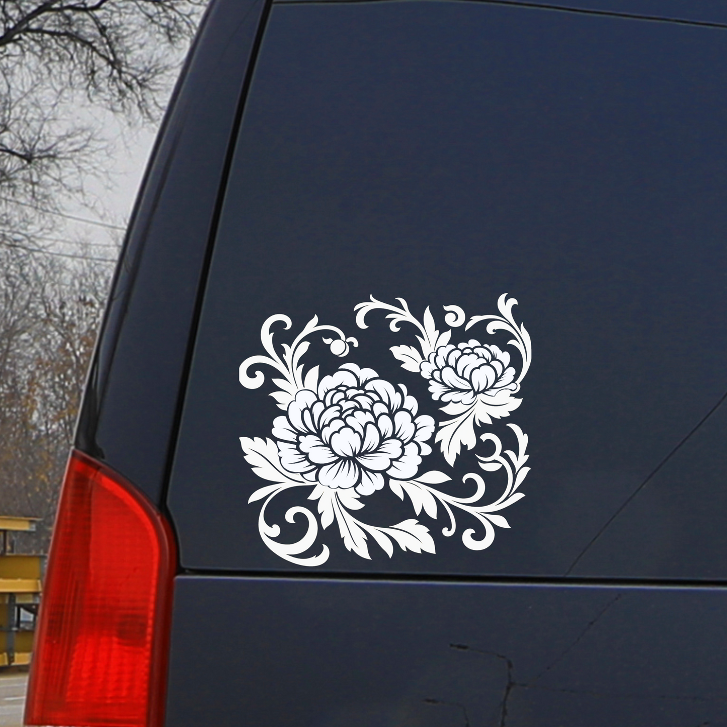 Elegant Chinoiserie Peony & Vine Vinyl Decal – Timeless Floral Glass Decor, Auto Custom Decal and more