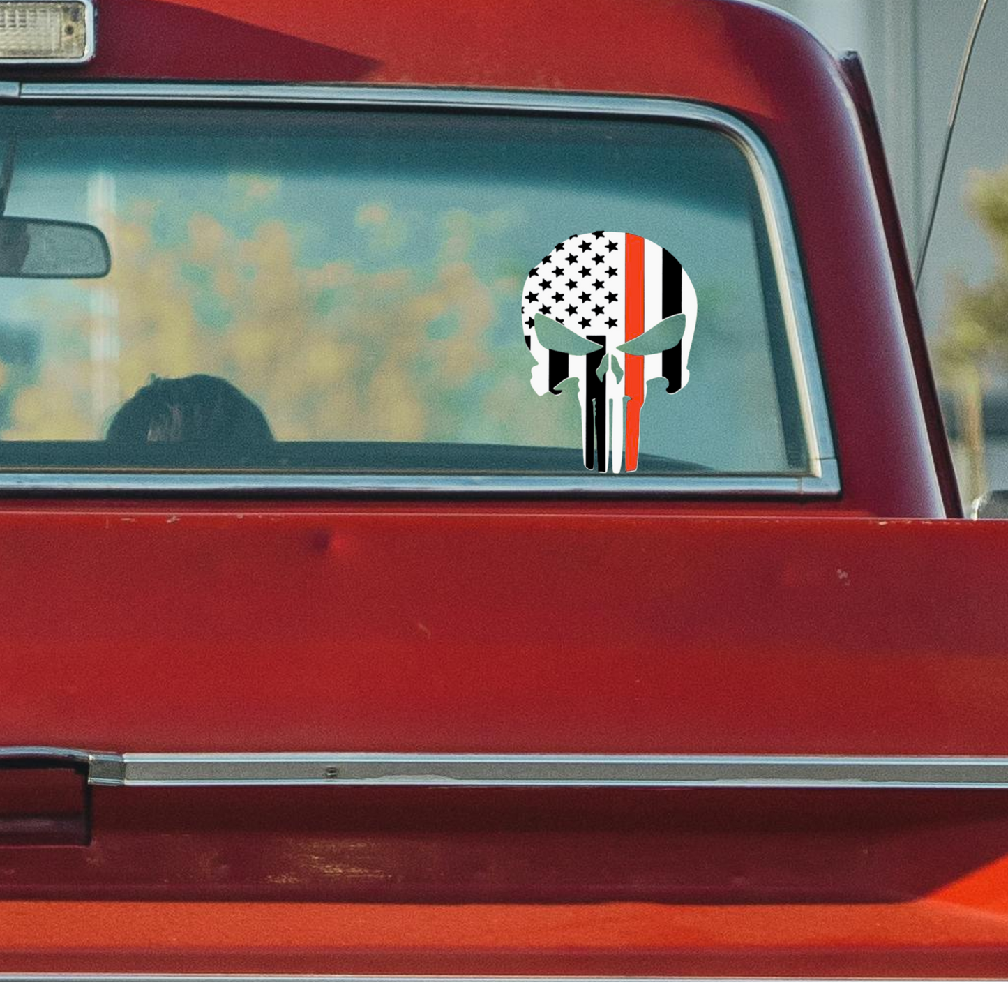 Custom Punisher Skull Design Vinyl Decal – American Flag and Thin "Blue" Line – Personalized Color Options Available