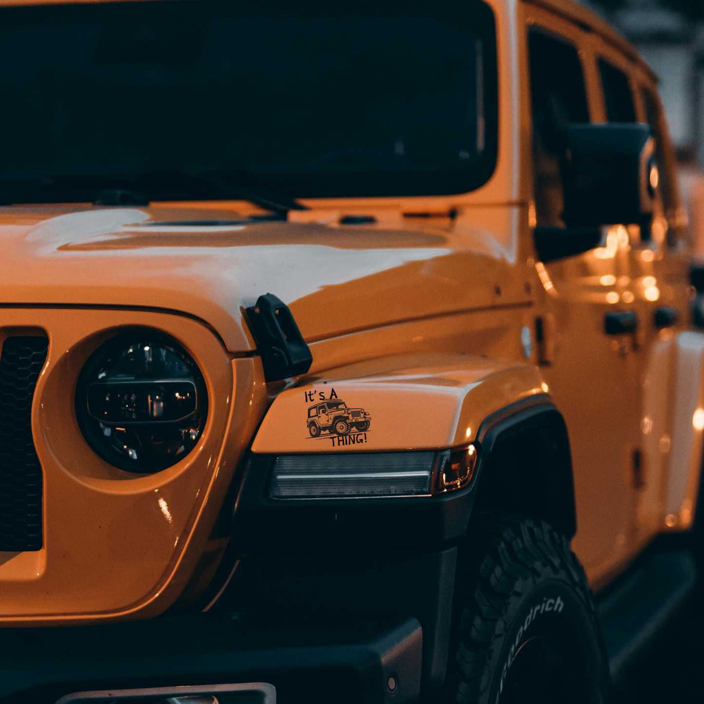Love your Jeep? Celebrate it with our "It's a (JEEP) Thing" Vinyl decal. Order now and express your passion!