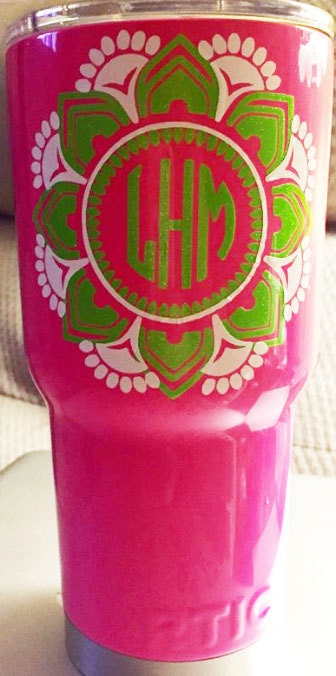 MANDALA FLOWER Circle Cut Monogram DecaL ONLY - Mandala Flower Two colors Cicle Cut Decal Rtic Cup Decal Yeti Decal Window Decal Computer