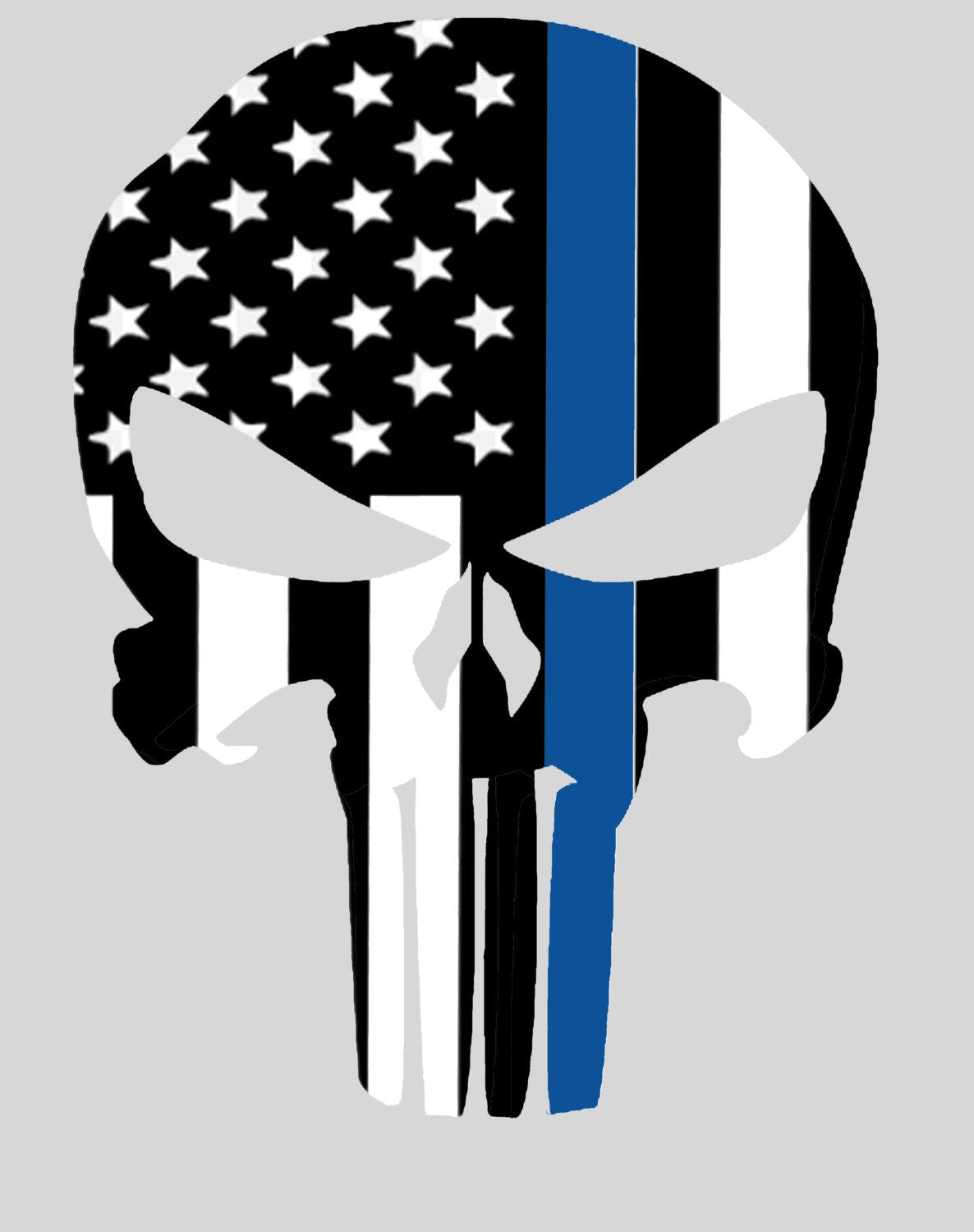 Custom Punisher Skull Design Vinyl Decal – American Flag and Thin "Blue" Line – Personalized Color Options Available