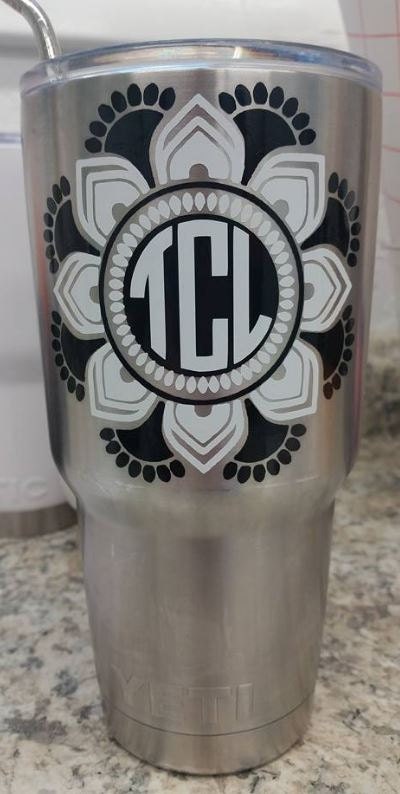 MANDALA FLOWER Circle Cut Monogram DecaL ONLY - Mandala Flower Two colors Cicle Cut Decal Rtic Cup Decal Yeti Decal Window Decal Computer