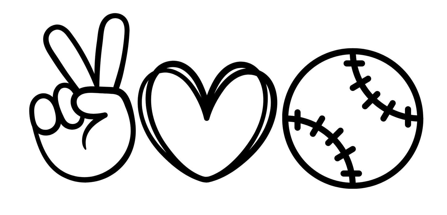 Sports Decal PEACE LOVE Baseball/Softball Decal Window Decal Rtic/Yeti Cup Decal Mirror decal Computer Decal