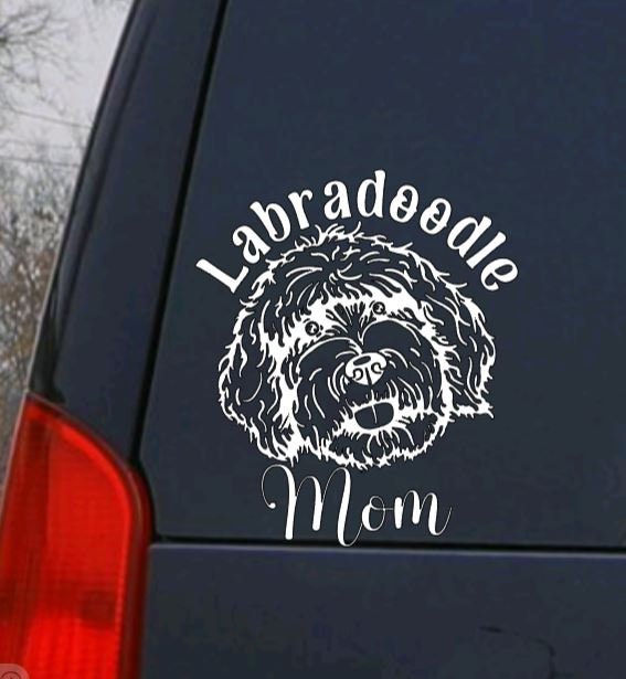 Dog Decal LABRADOODLE MOM or DAD (Your Choice) Dog Decal- Labradoodle Decal - Pet Decal for Windows, Cars, Rtic Yeti Cups Much more!!!