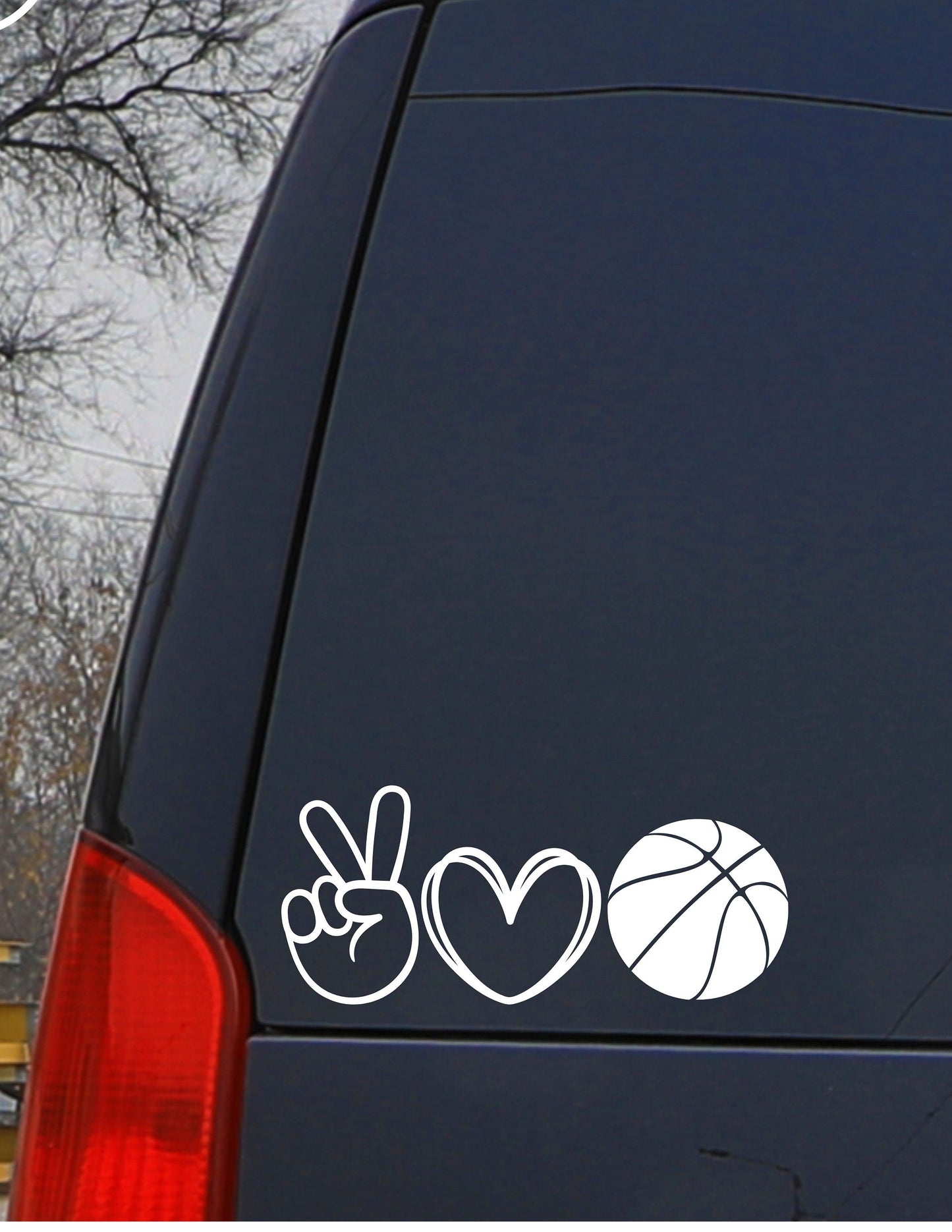 Sports Decal PEACE LOVE & Basketball Decal Window Decal Rtic/Yeti Cup Decal Mirror decal Computer Decal