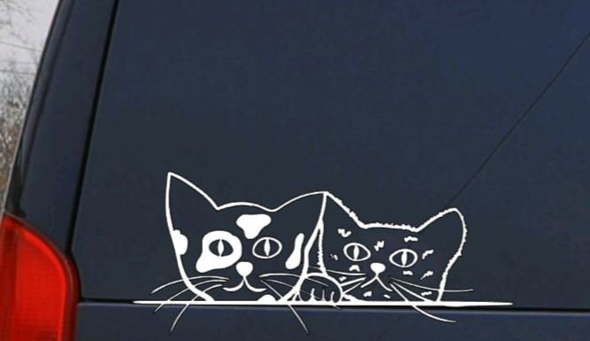 Two Adorable Kittens Peeking Decal - Mischievous Kitties Decal - Cute Cat Car Decal | Funny Cat Stickers