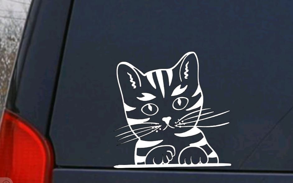 Tiger Striped Cat Vinyl Decal - Peeking Cat | Car Decal | Funny Cat Decal