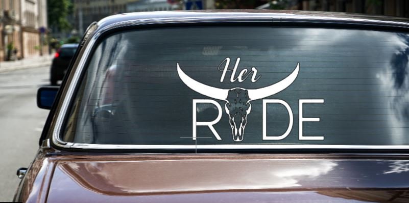 VINYL Car Decal | HIS or HERS Ride Car Decal | Her Ride w/Steer Skull Decal l |His Ride w/Steer Skull Decal | Vinyl Car Window Decal