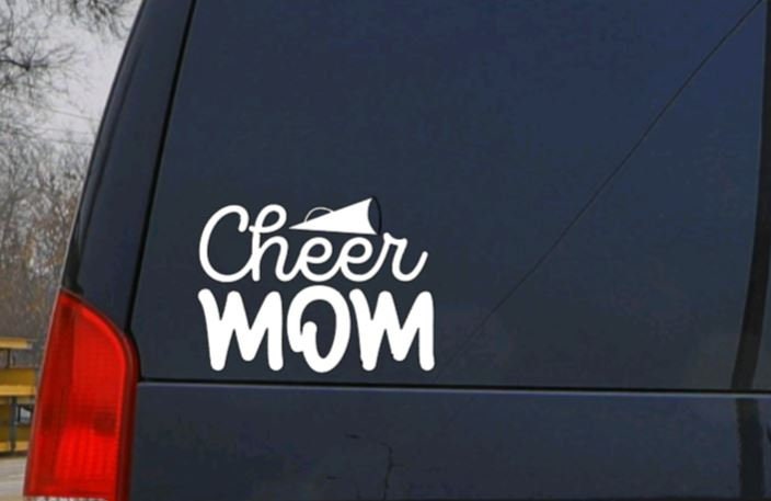 Cursive Cheer Mom with a small Megaphone Vinyl Decal - Decal for Cheerleading Moms Loud & Proud: Cheer Mom Decal