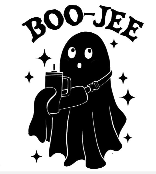 VINYL Decal | BOO-Jee Ghost with Water Bottle and Crossbody/Sling Purse Decal |Funny Ghost Vinyl Sticker | Window Decal Computer Decal