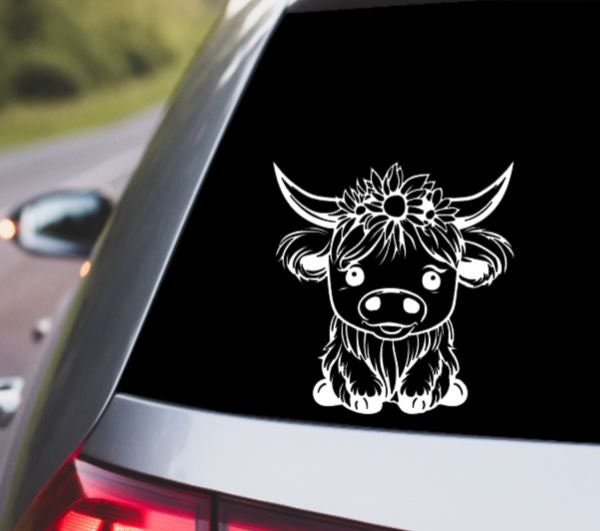VINYL Car Decal | HIGHLAND COW Decal | Highland Baby Cow | Calf Country Decal | Scottish Highland Cow | Rustic Cow | Computer Car Window