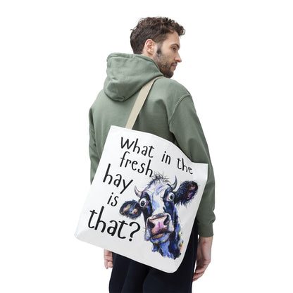 Funny Cow Tote Bag - "What in the Fresh Hay is That?" - Perfect for Farm Lovers & Everyday Use - Great Gift Idea