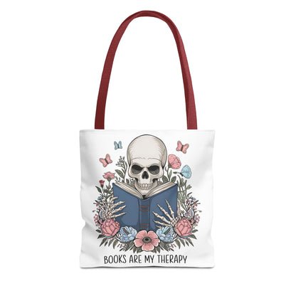 Books Are My Therapy- Skeleton Floral Tote Bag - Perfect Gift for Book Lovers