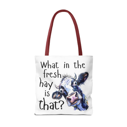 Funny Cow Tote Bag - "What in the Fresh Hay is That?" - Perfect for Farm Lovers & Everyday Use - Great Gift Idea