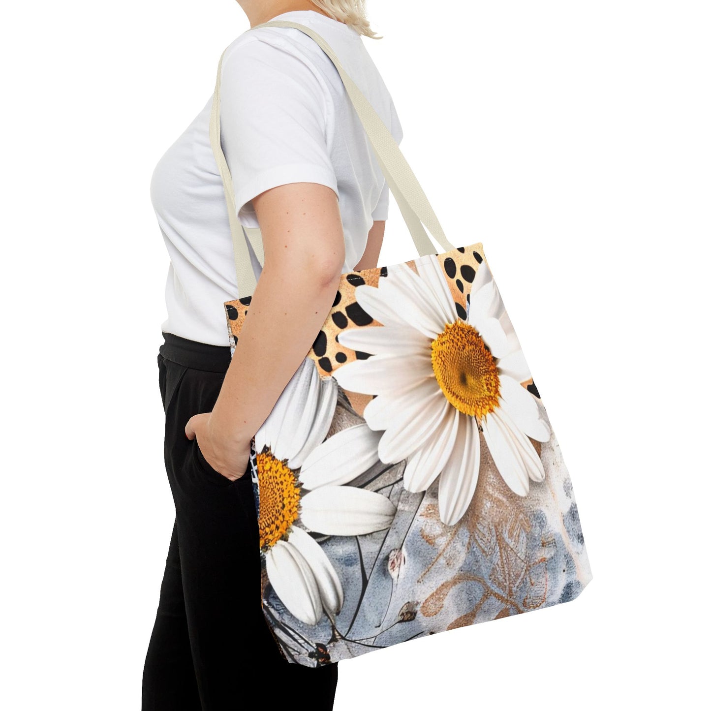 Floral Art Tote Bag - Daisies, Animal and Denim Print Stylish & Functional for Everyday Use
