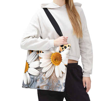 Floral Art Tote Bag - Daisies, Animal and Denim Print Stylish & Functional for Everyday Use