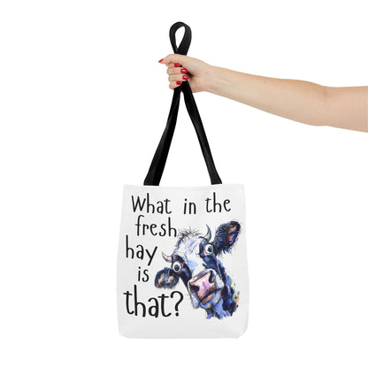 Funny Cow Tote Bag - "What in the Fresh Hay is That?" - Perfect for Farm Lovers & Everyday Use - Great Gift Idea