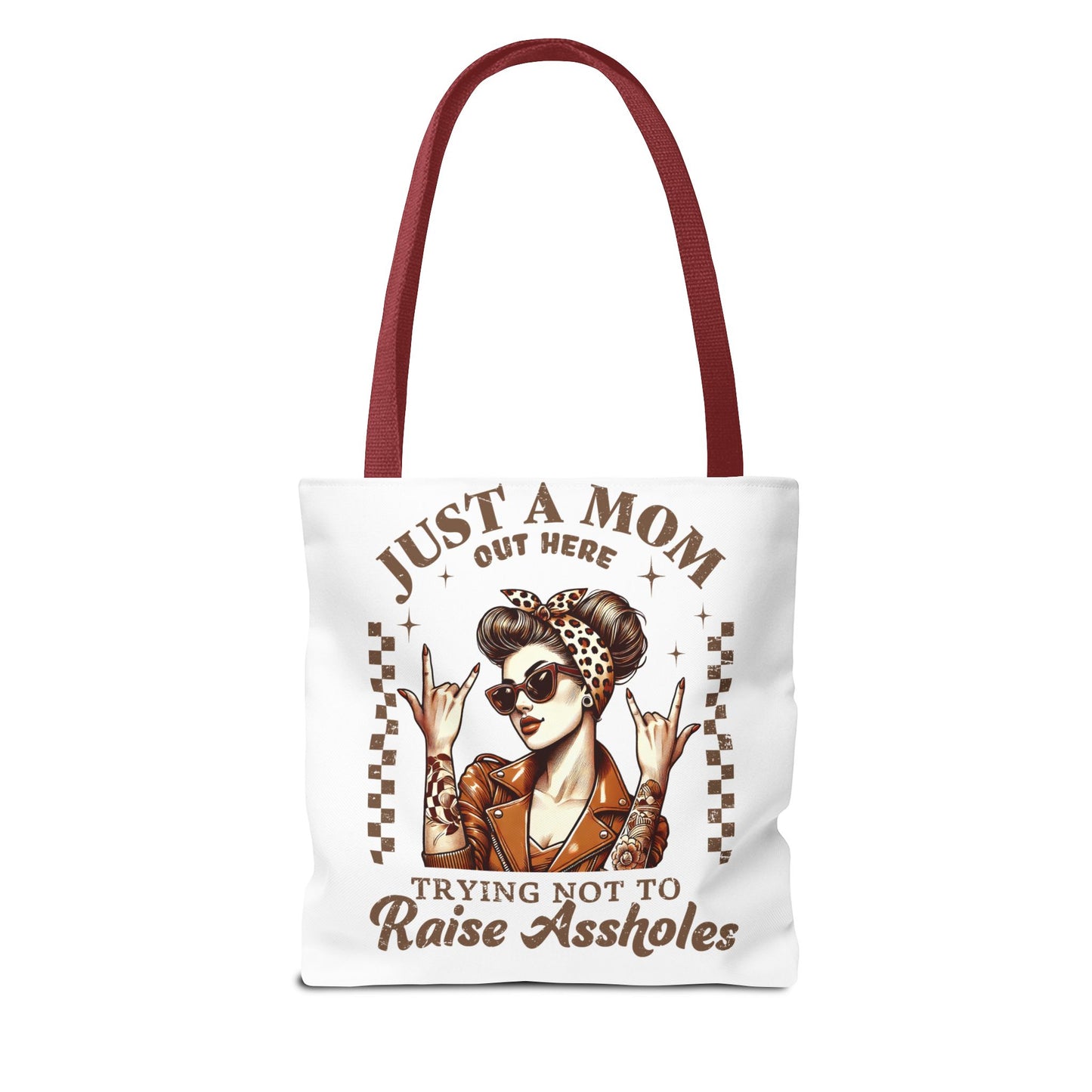 Funny Mom Tote Bag - Just a Mom Trying Not to Raise Assholes - Mother's Day Gift