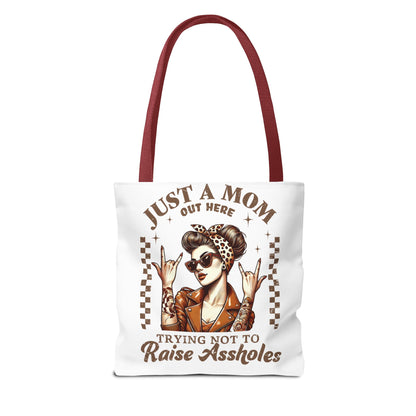 Funny Mom Tote Bag - Just a Mom Trying Not to Raise Assholes - Mother's Day Gift