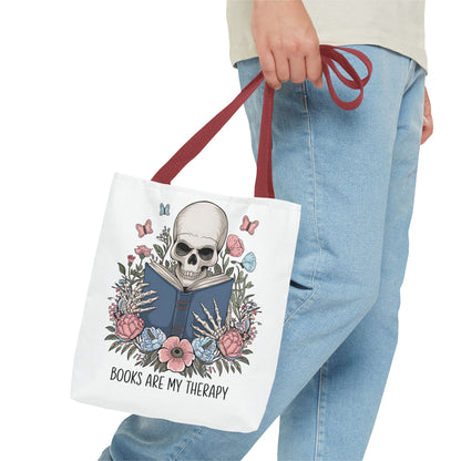 Books Are My Therapy- Skeleton Floral Tote Bag - Perfect Gift for Book Lovers
