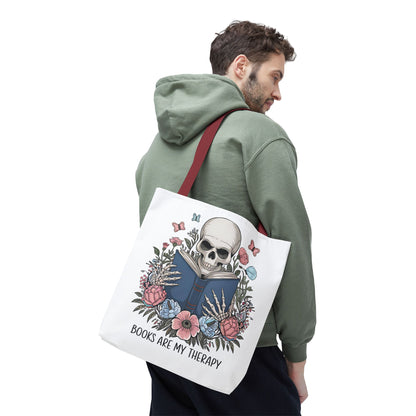 Books Are My Therapy- Skeleton Floral Tote Bag - Perfect Gift for Book Lovers